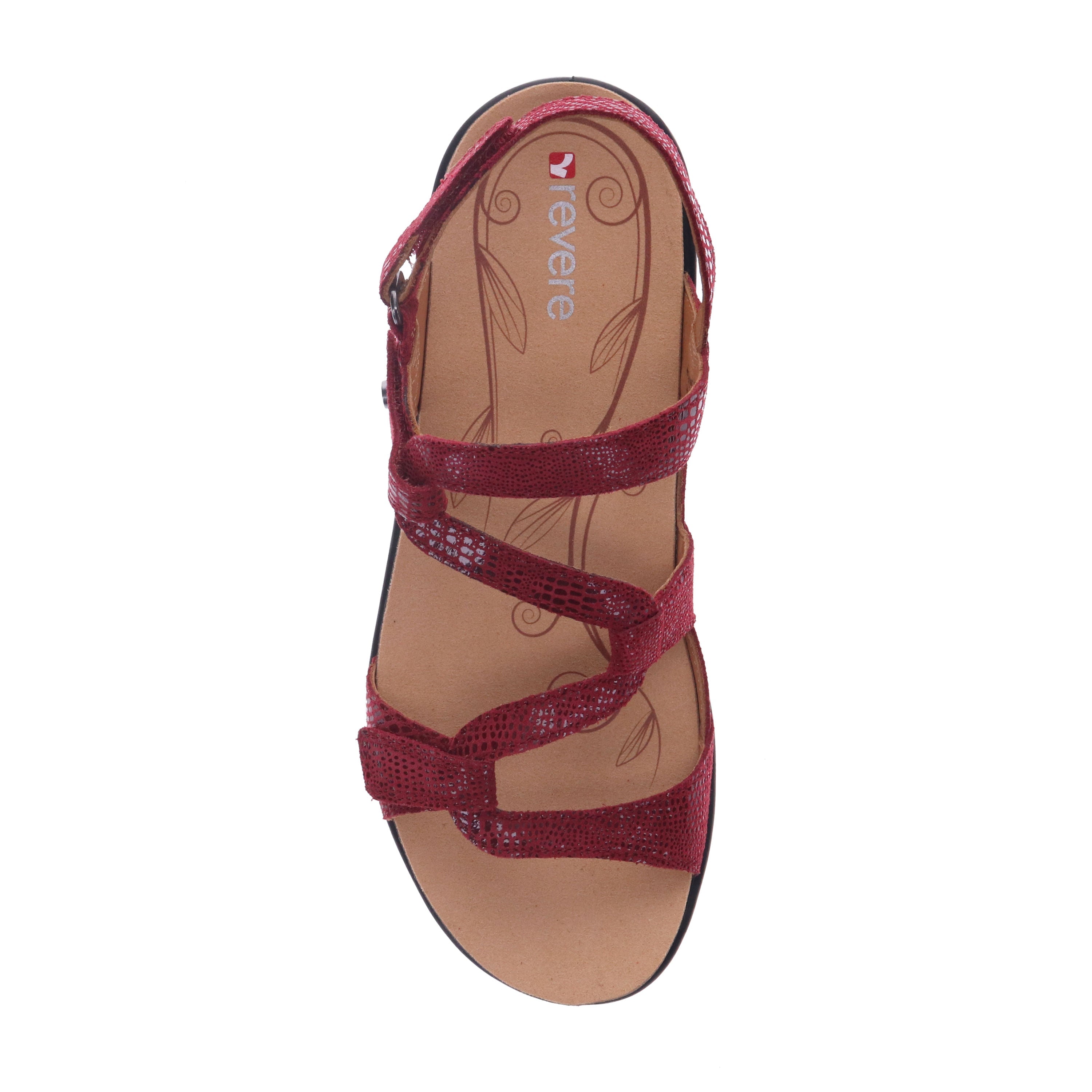 Revere Emerald 3 Strap Leather Sandals - Seasonal - Women's - Cherry Lizard - Overhead