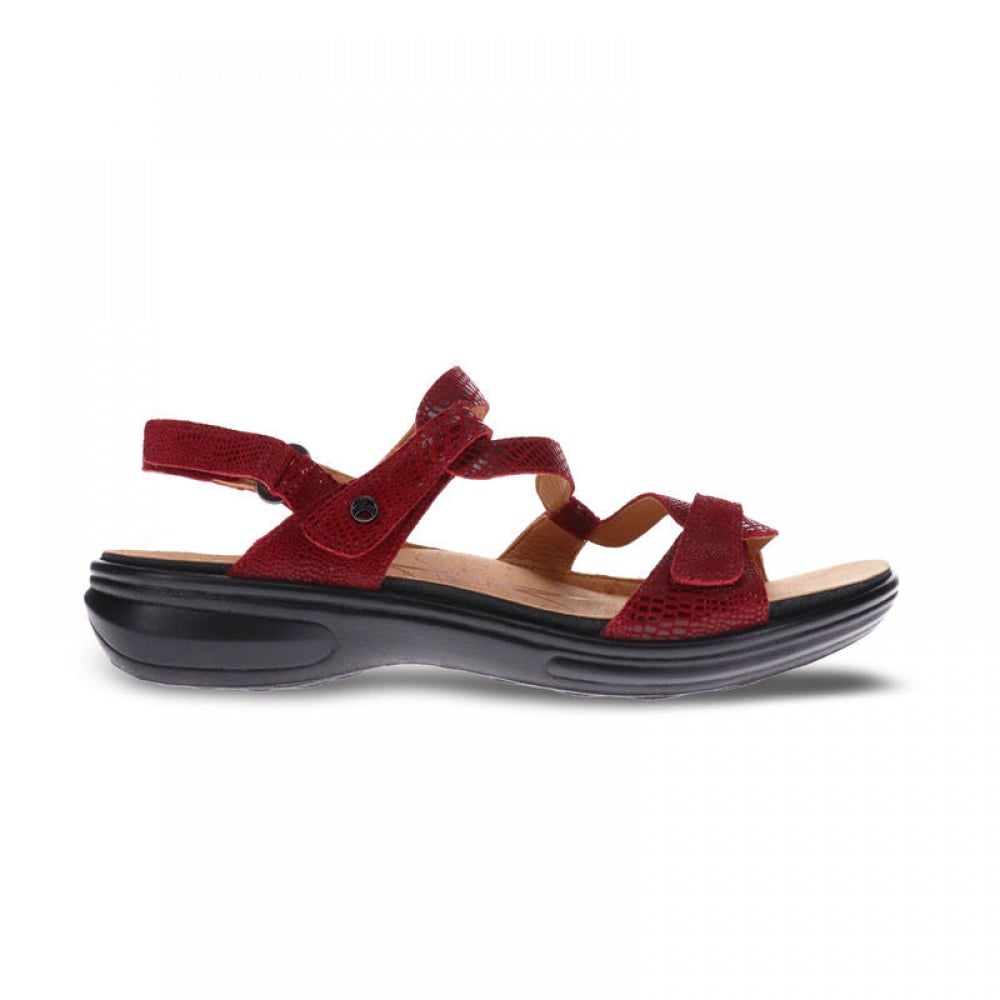 Revere Emerald 3 Strap Leather Sandals - Seasonal - Women's - Cherry Lizard - Side