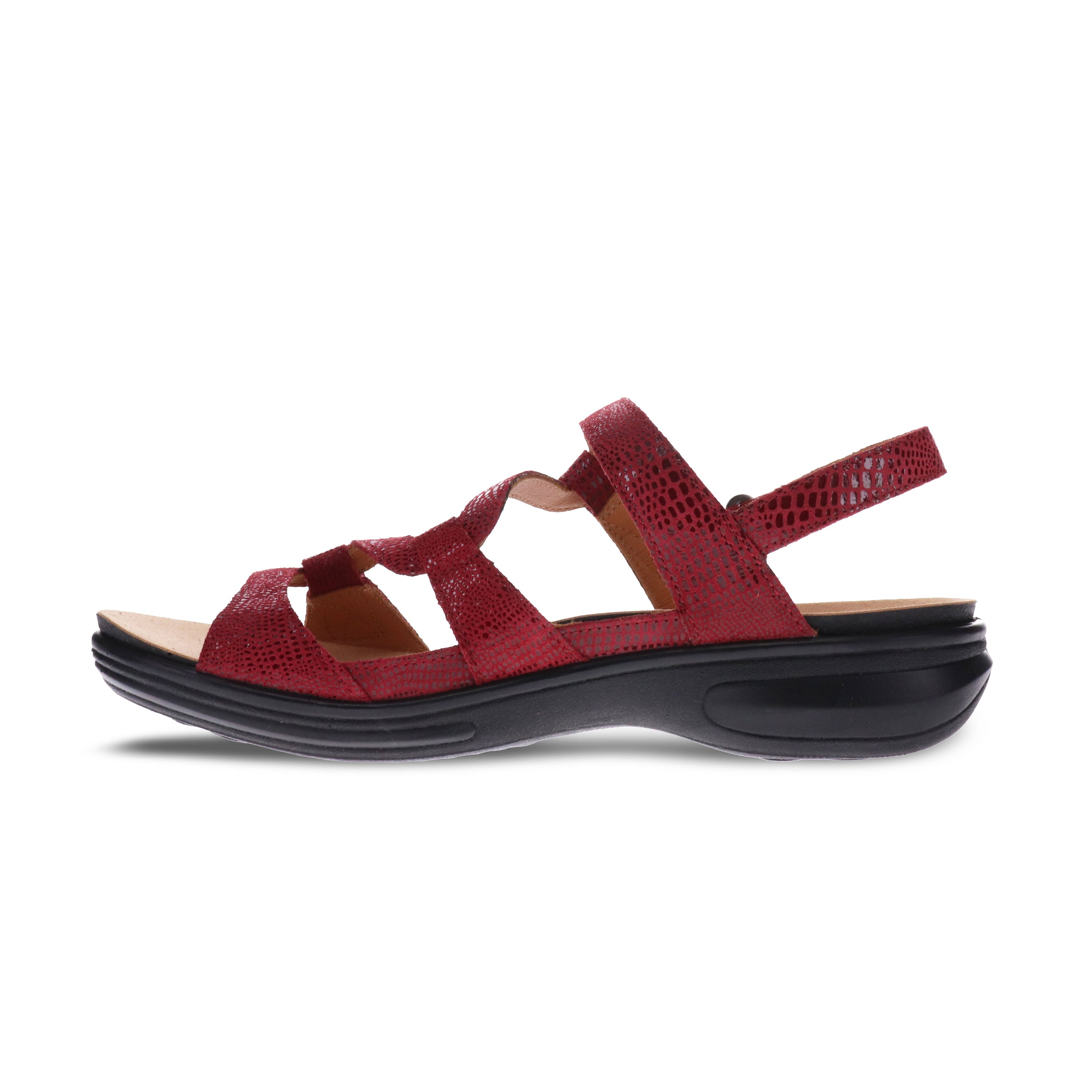 Revere Emerald 3 Strap Leather Sandals - Seasonal - Women's - Cherry Lizard - Side 2
