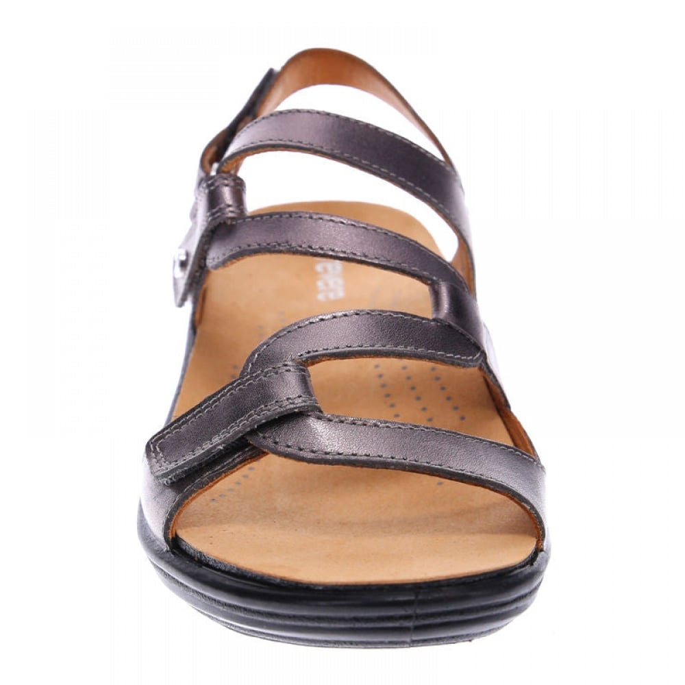 Revere Emerald 3 Strap Leather Sandals - Seasonal - Women's - Gunmetal - Front