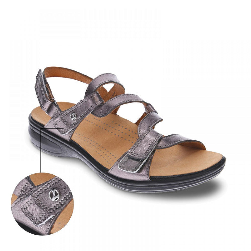 Revere Emerald 3 Strap Leather Sandals - Seasonal - Women's - Gunmetal - Strap Detail