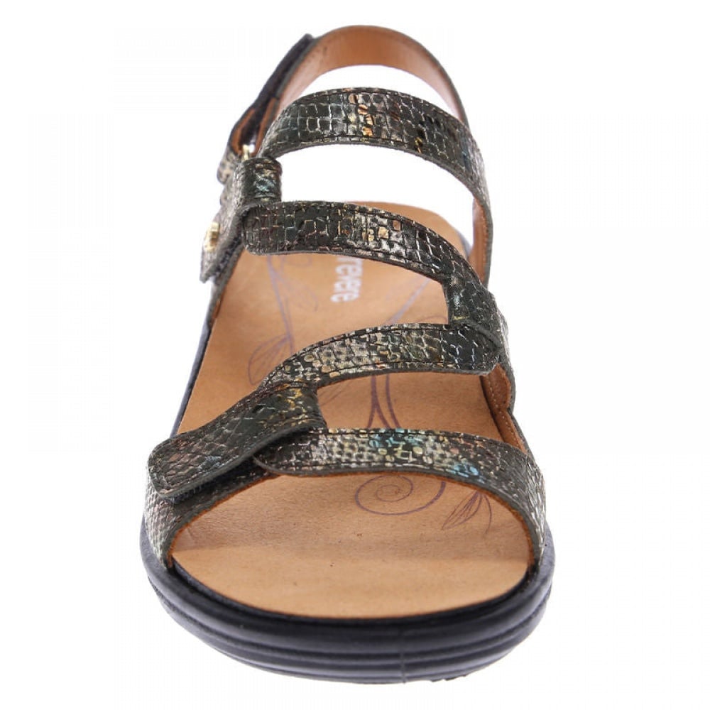 Revere Emerald 3 Strap Leather Sandals - Seasonal - Women's - Peacock Python - Front