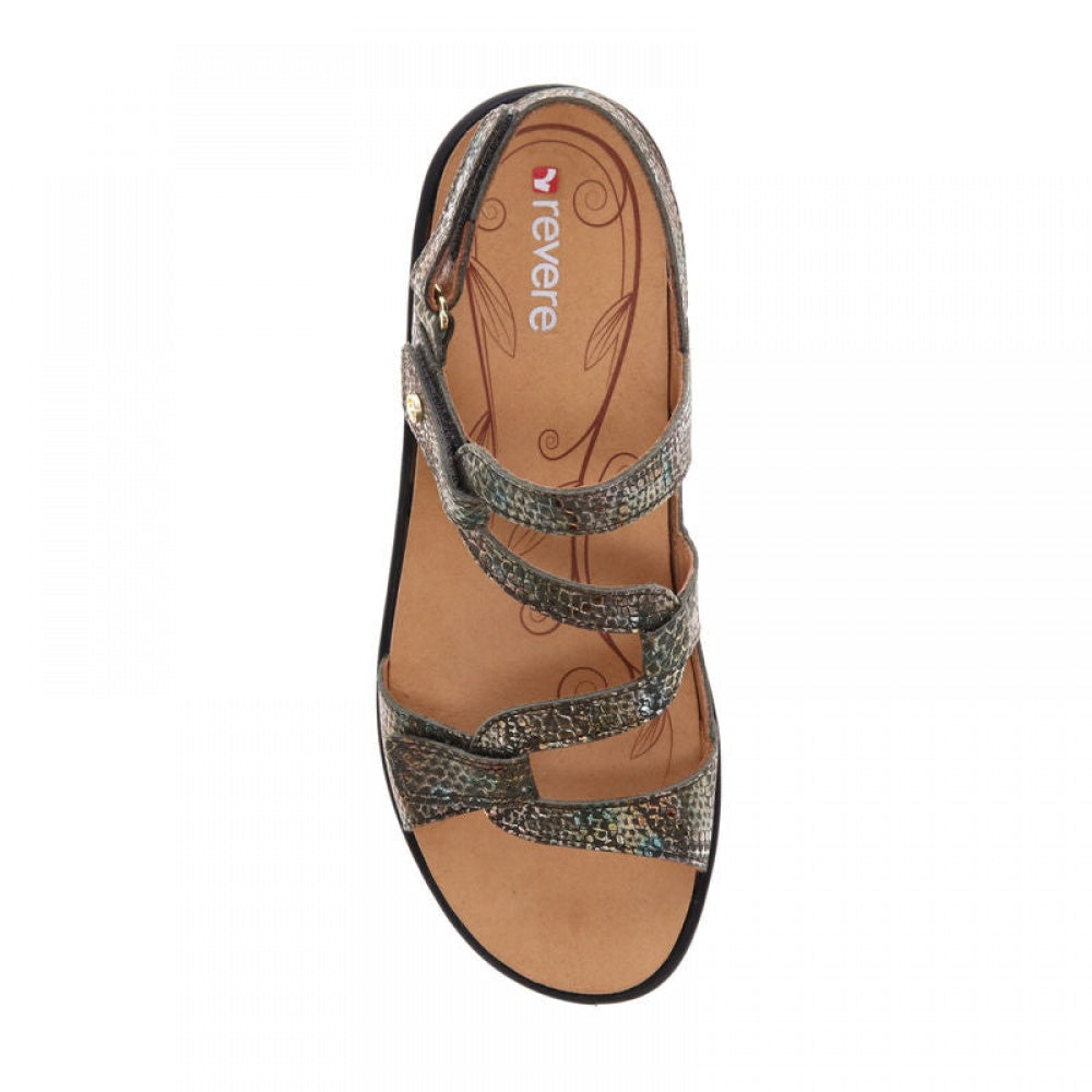 Revere Emerald 3 Strap Leather Sandals - Seasonal - Women's - Peacock Python - Overhead