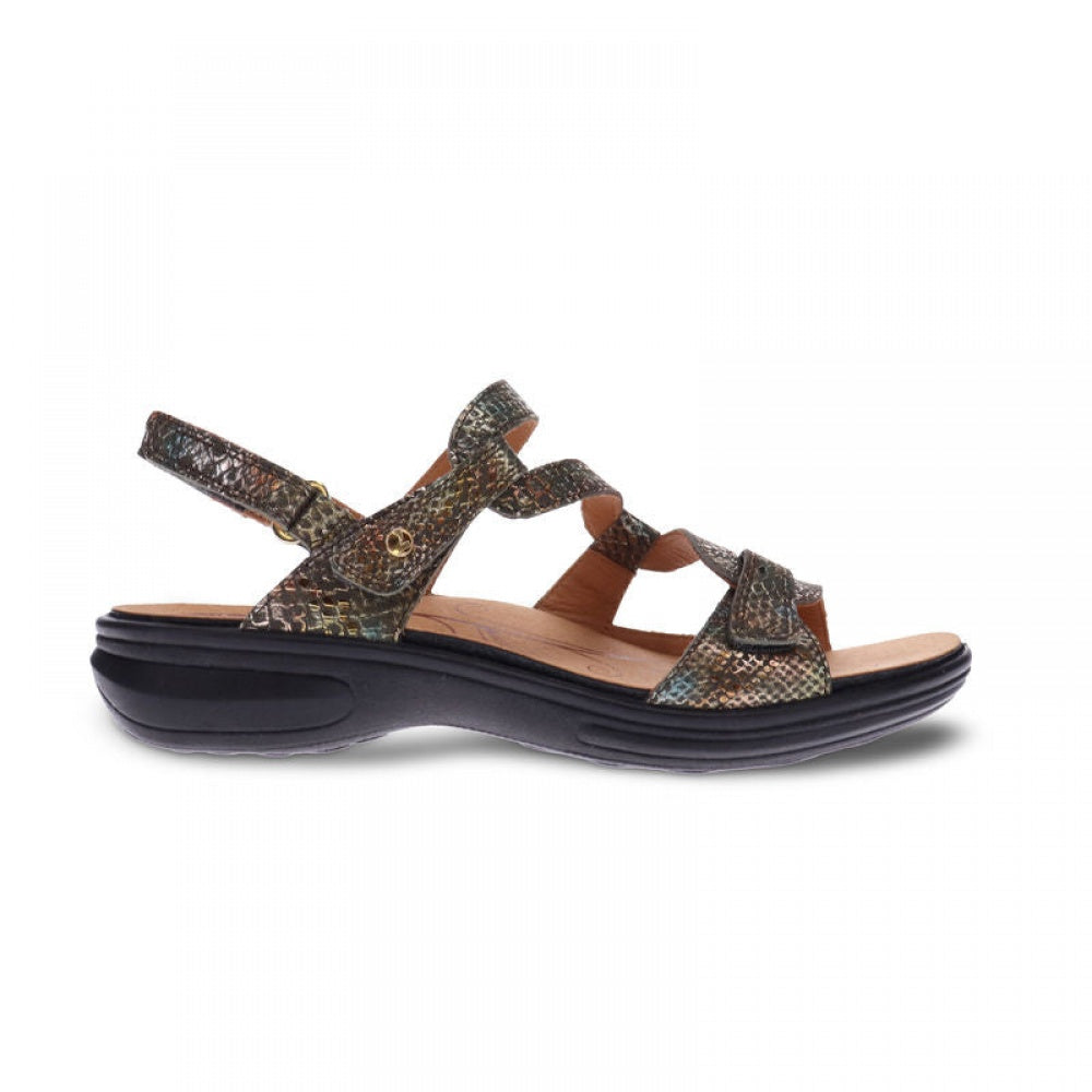 Revere Emerald 3 Strap Leather Sandals - Seasonal - Women's - Peacock Python - Side