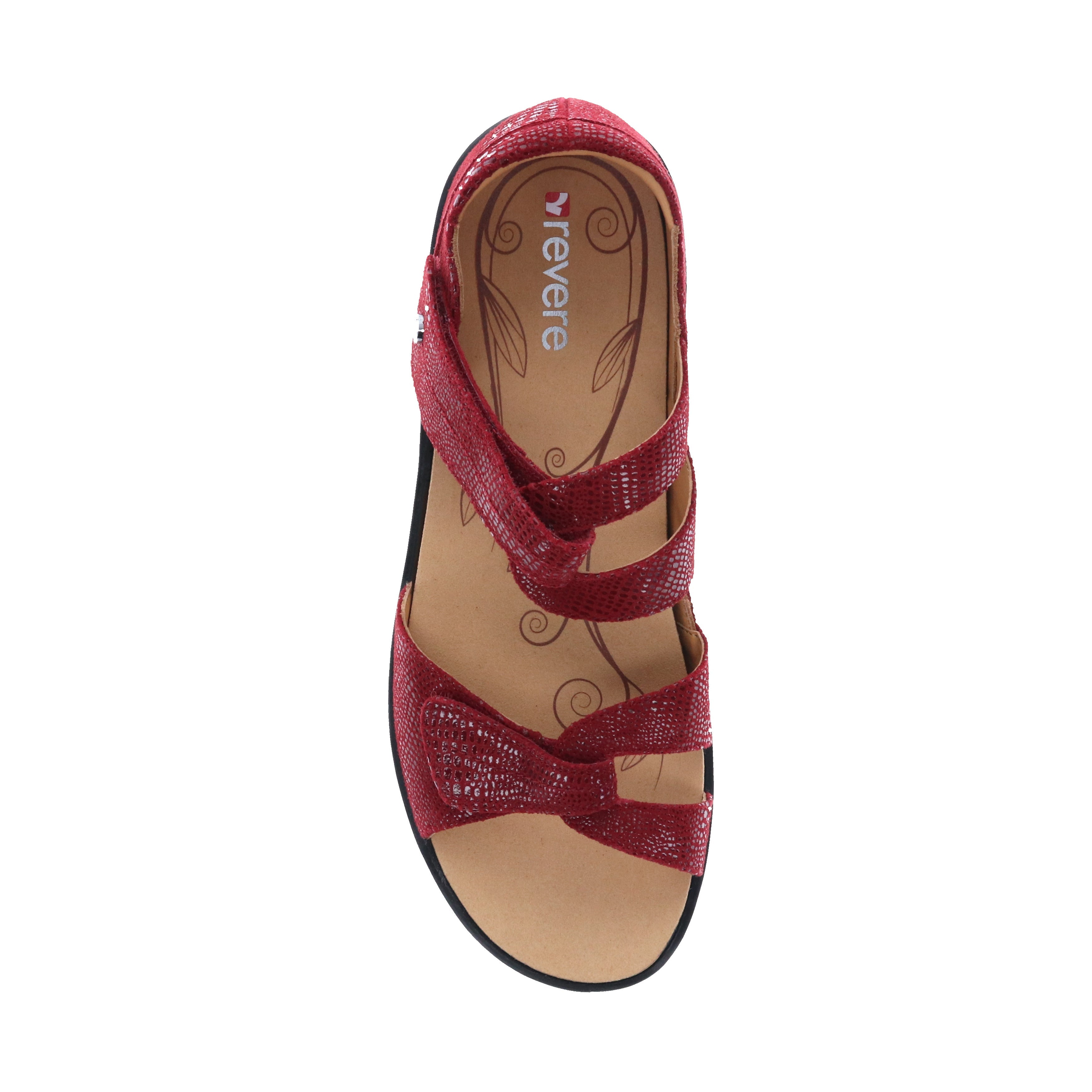 Revere Geneva Closed Heel Leather Sandals - Women's - Cherry Lizard - Overhead