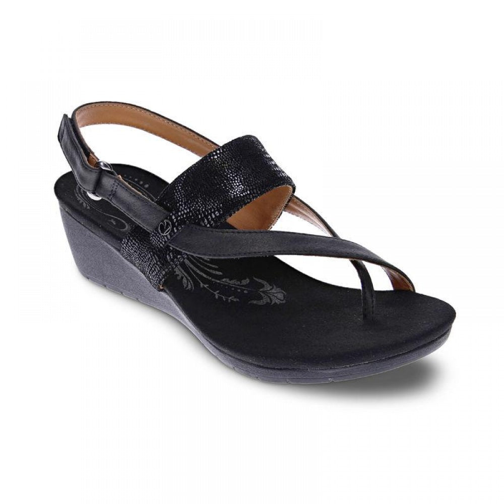 Revere Honolulu Women's Backstrap Wedge Sandal - wedge Onyx/Black Lizard Pearl