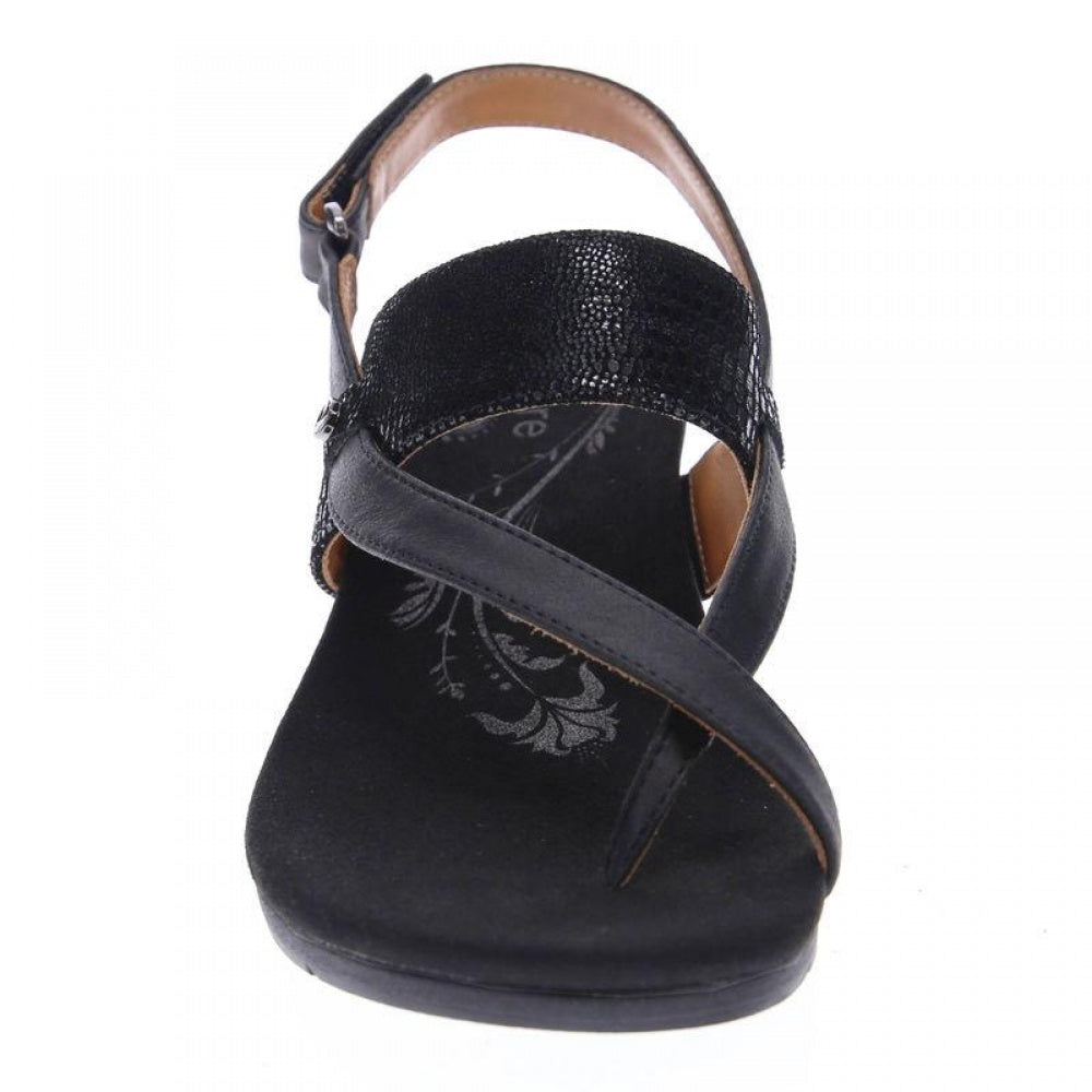 Revere Honolulu Women's Backstrap Wedge Sandal - wedge Onyx/Black Lizard Pearl