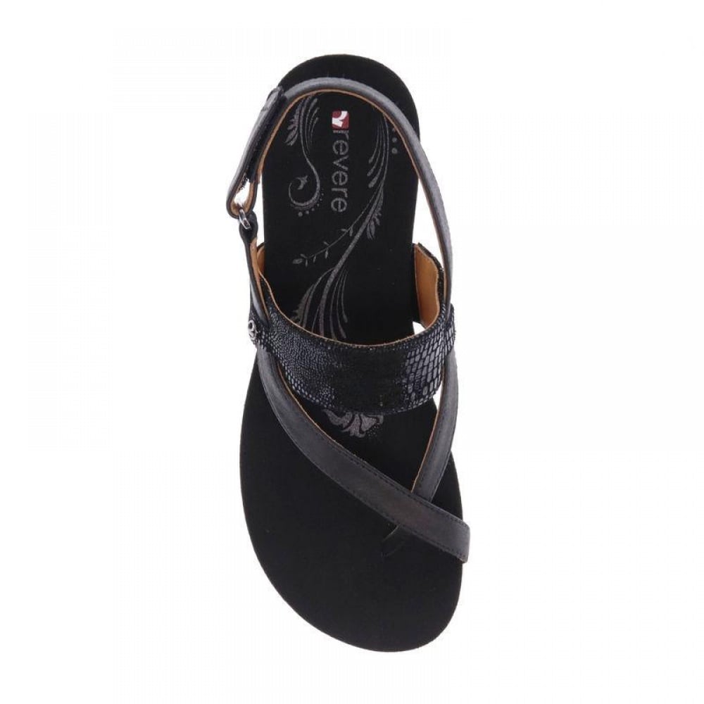 Revere Honolulu Women's Backstrap Wedge Sandal - wedge Onyx/Black Lizard Pearl