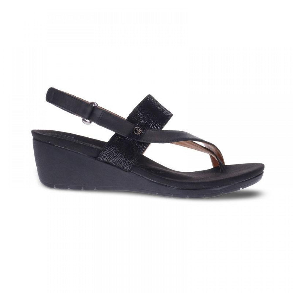 Revere Honolulu Women's Backstrap Wedge Sandal - wedge Onyx/Black Lizard Pearl