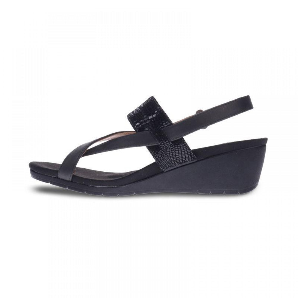 Revere Honolulu Women's Backstrap Wedge Sandal - wedge Onyx/Black Lizard Pearl