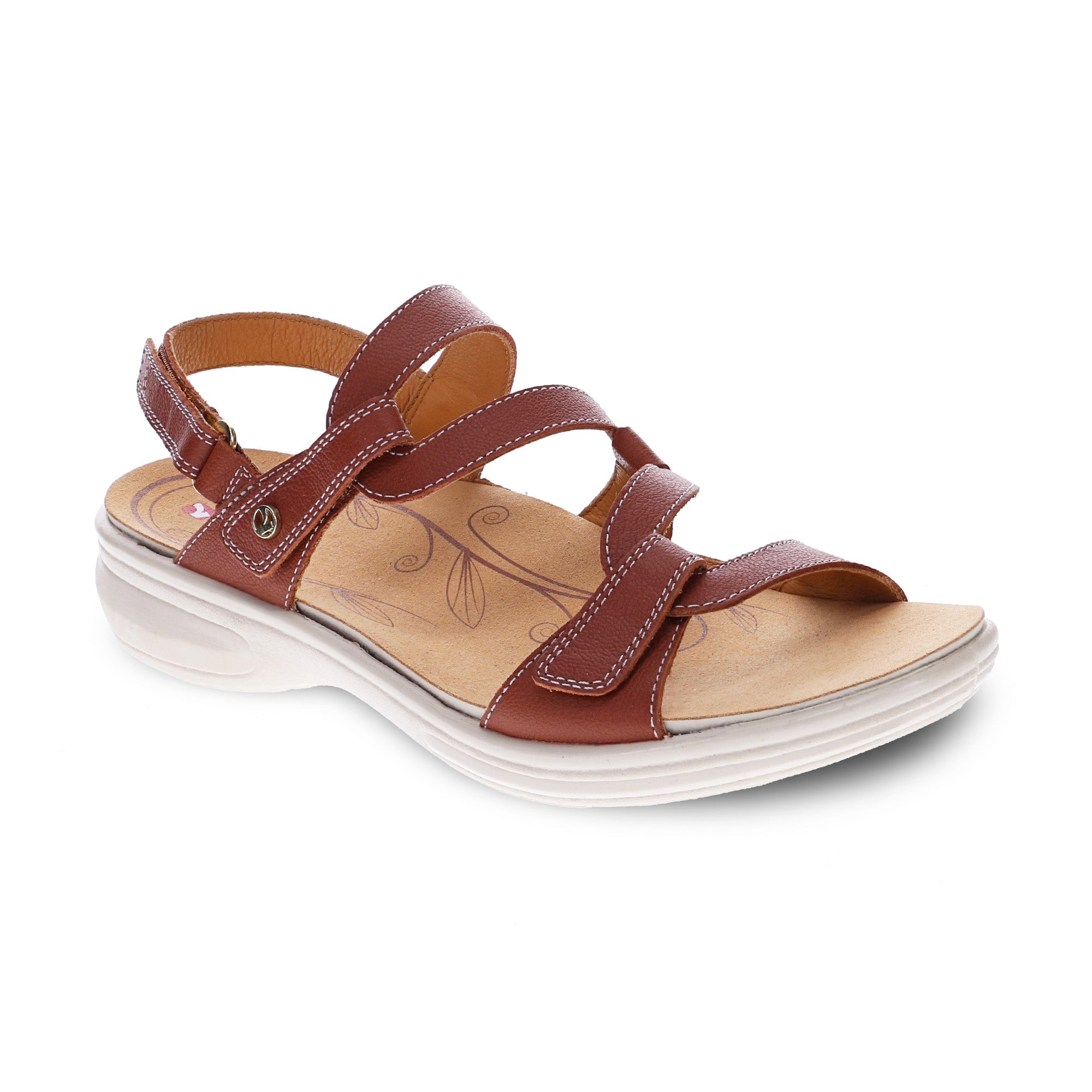 Revere Emerald 3 Strap Leather Sandals New Arrivals - Women's - Cognac - Angle