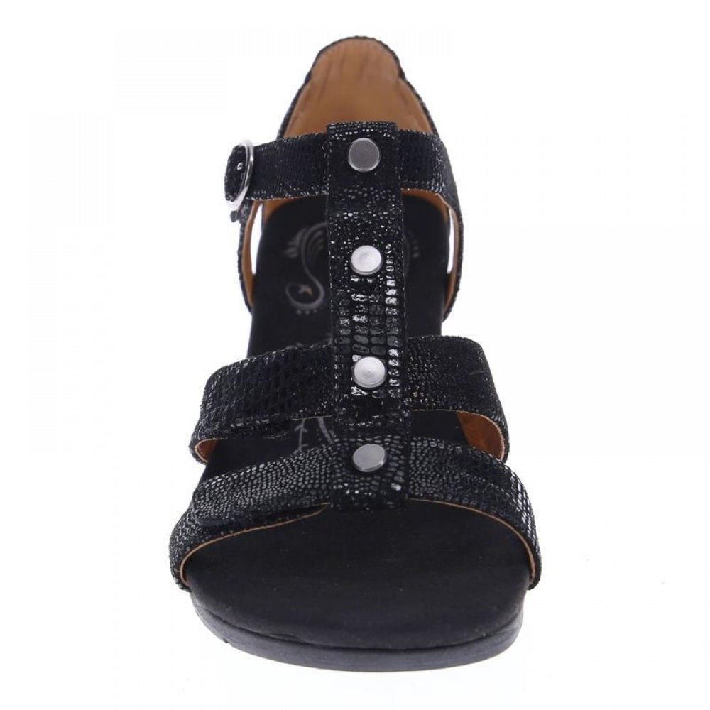 Revere Nassau Closed Heel Wedge - Women's - Black Lizard - Front