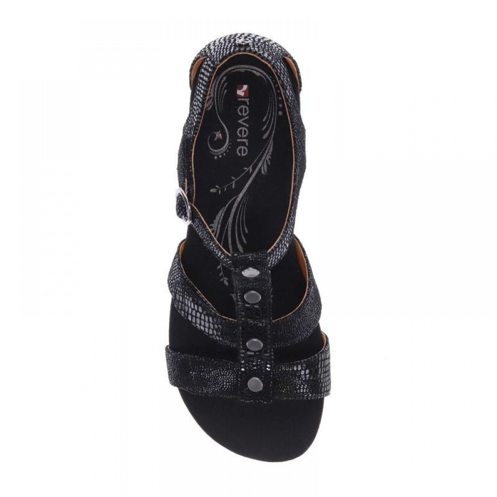 Revere Nassau Closed Heel Wedge - Women's - Black Lizard - Overhead