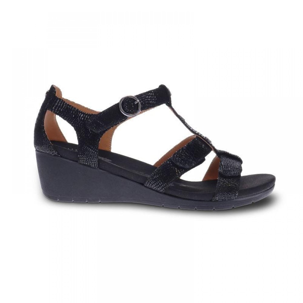 Revere Nassau Closed Heel Wedge - Women's - Black Lizard - Side