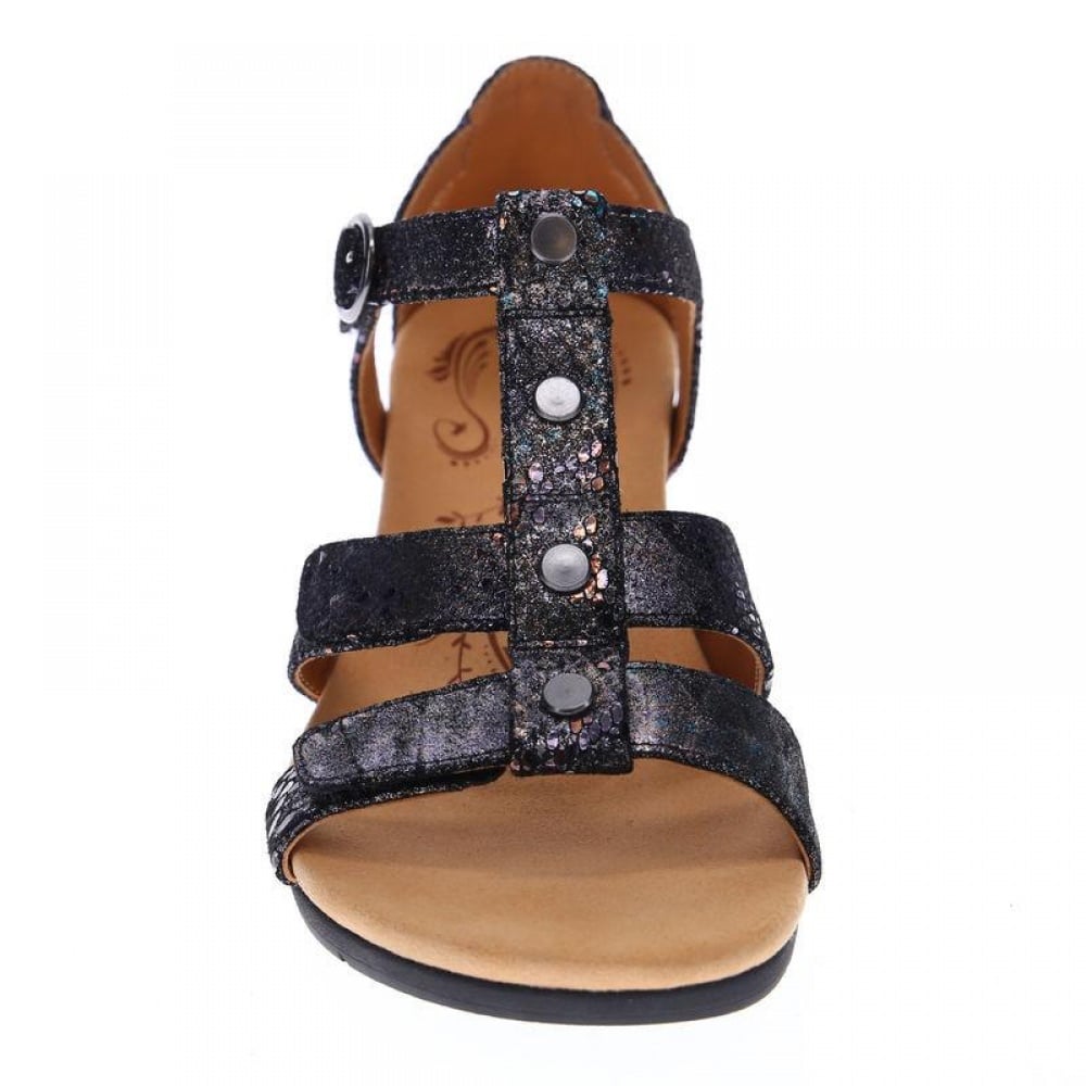 Revere Nassau Closed Heel Wedge - Women's - Black Metallic Python - Front