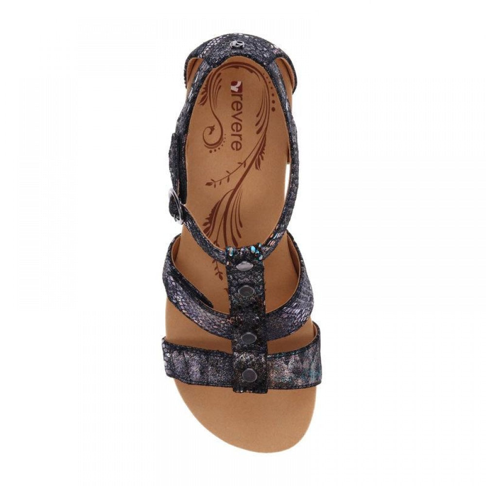 Revere Nassau Closed Heel Wedge - Women's - Black Metallic Python - Overhead