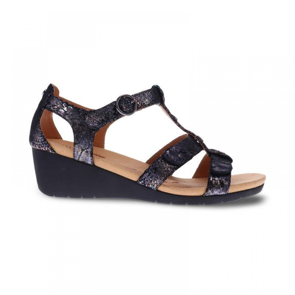 Revere Nassau Closed Heel Wedge - Women's - Black Metallic Python - Side