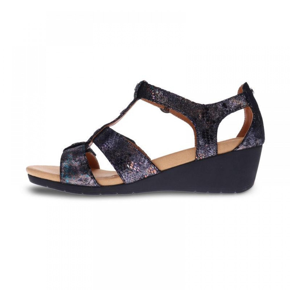 Revere Nassau Closed Heel Wedge - Women's - Black Metallic Python - Side 2