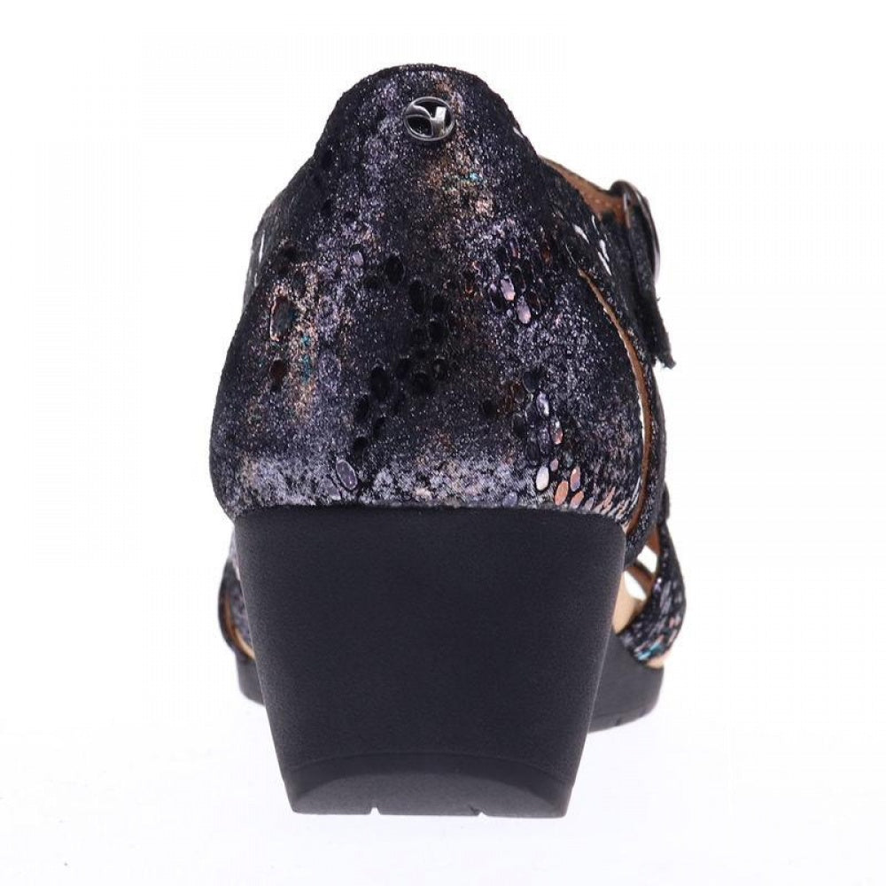 Revere Nassau Closed Heel Wedge - Women's - Black Metallic Python - Rear