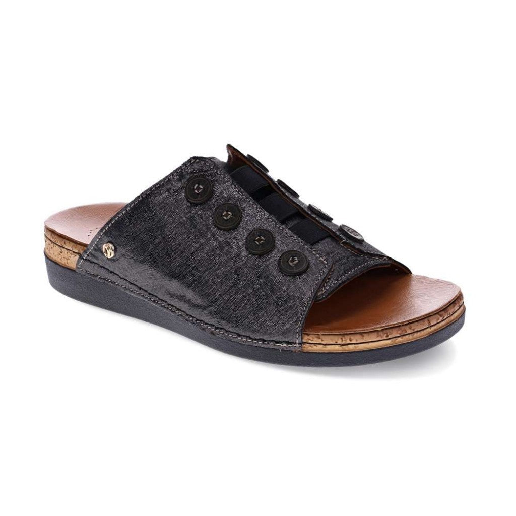 Revere Antalya Cushioned Arch Support Removable Footbed Women's Slide - Black Linen - Product View - 1