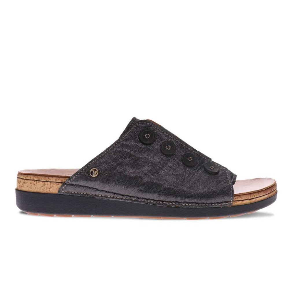 Revere Antalya Cushioned Arch Support Removable Footbed Women's Slide - Black Linen - Product View - 2