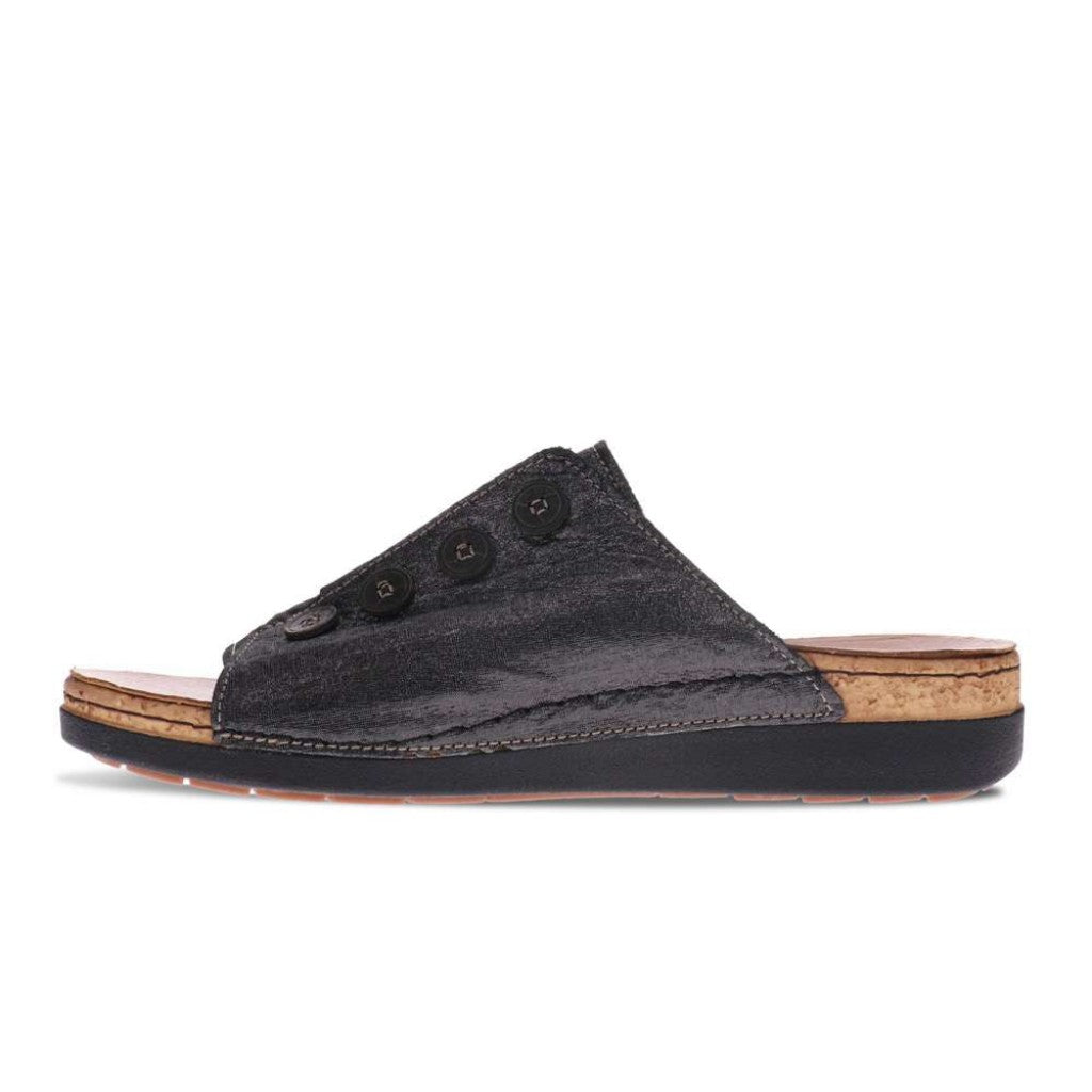 Revere Antalya Cushioned Arch Support Removable Footbed Women's Slide - Black Linen - Product View - 3