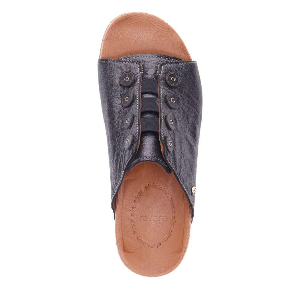 Revere Antalya Cushioned Arch Support Removable Footbed Women's Slide - Black Linen - Product View - 4