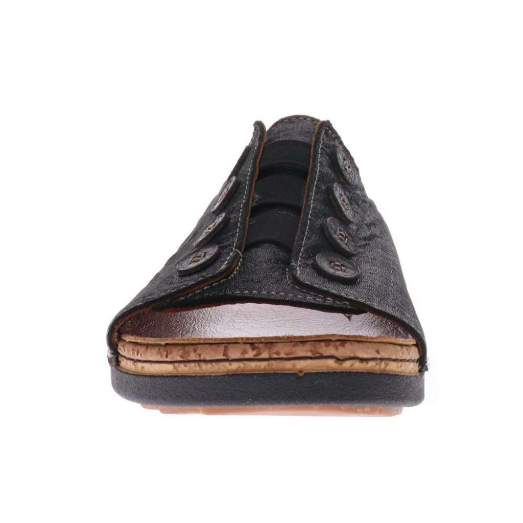 Revere Antalya Cushioned Arch Support Removable Footbed Women's Slide - Black Linen - Product View - 5