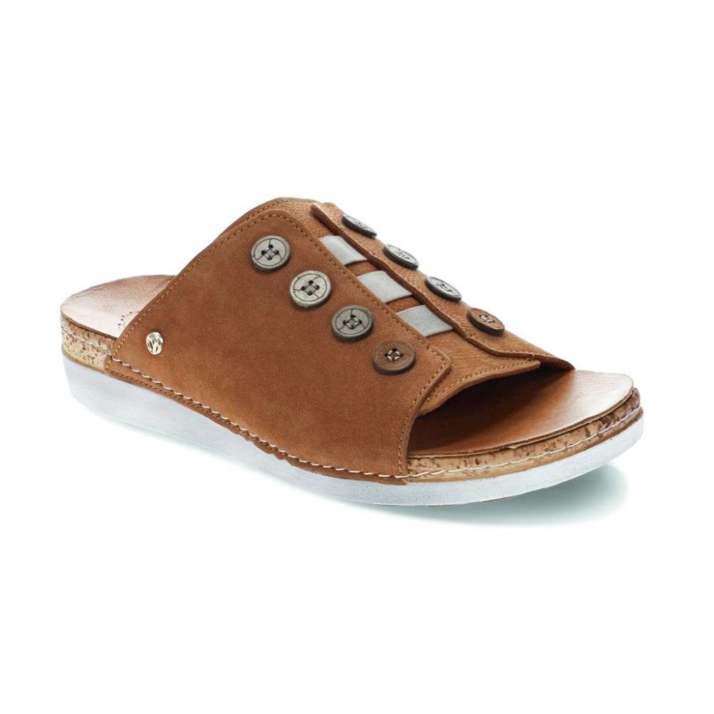 Revere Antalya Cushioned Arch Support Removable Footbed Women's Slide - Caramel - Product View - 1