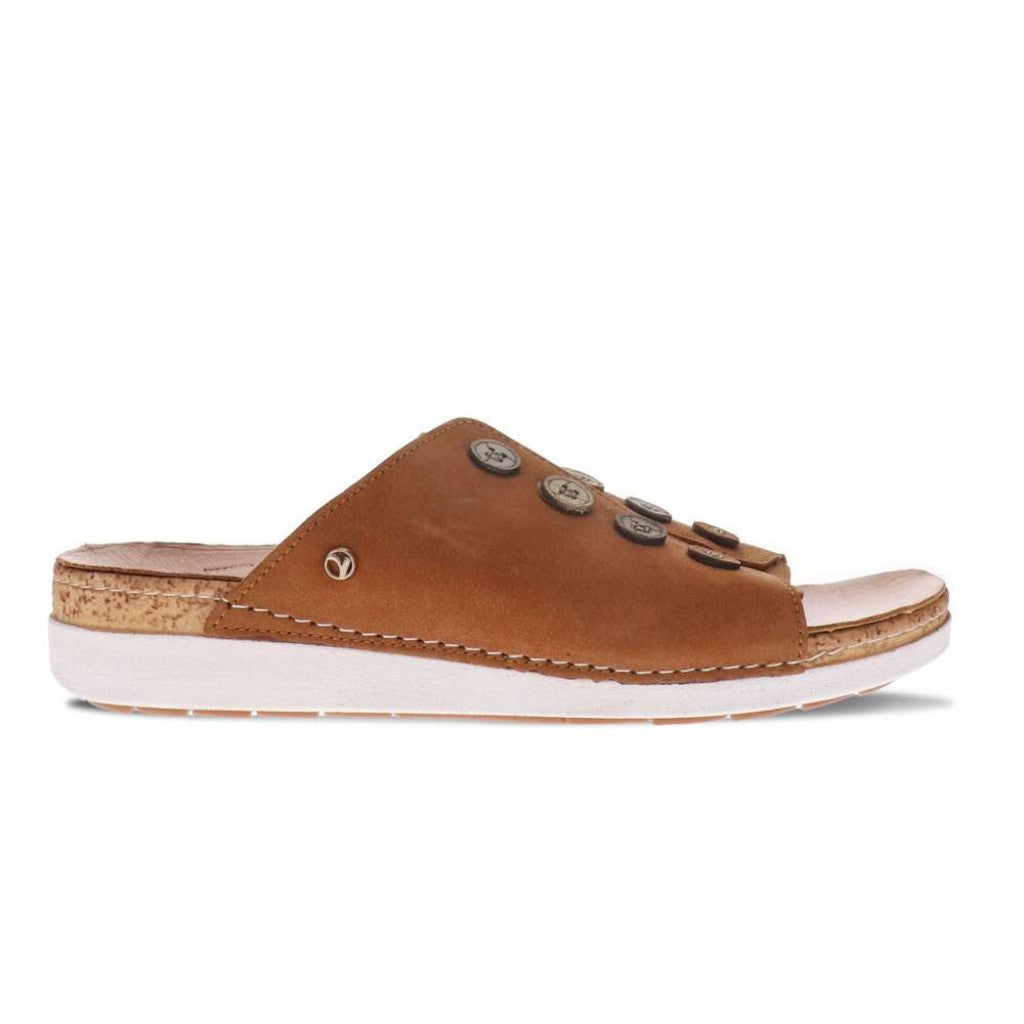 Revere Antalya Cushioned Arch Support Removable Footbed Women's Slide - Caramel - Product View - 2