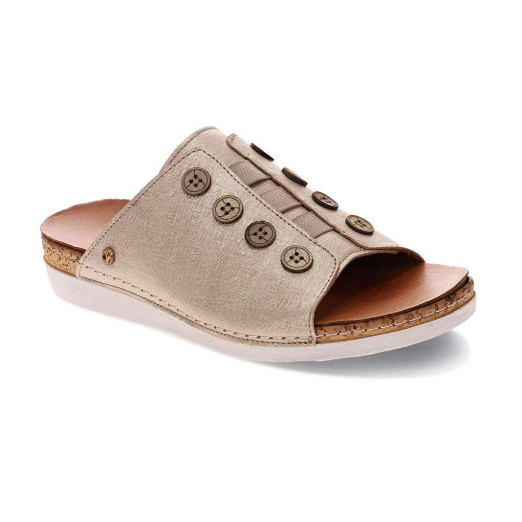 Revere Antalya Cushioned Arch Support Removable Footbed Women's Slide - Gold Linen - Product View - 1