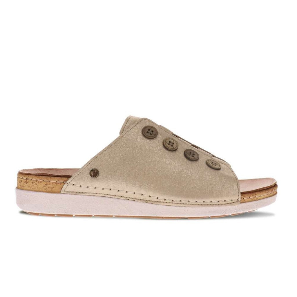 Revere Antalya Cushioned Arch Support Removable Footbed Women's Slide - Gold Linen - Product View - 2