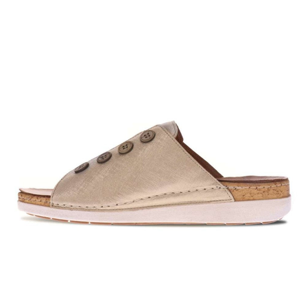 Revere Antalya Cushioned Arch Support Removable Footbed Women's Slide - Gold Linen - Product View - 3