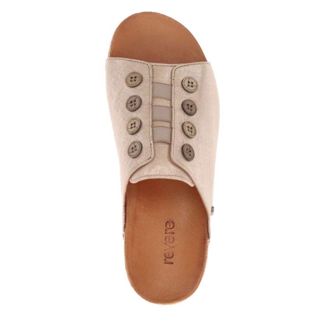 Revere Antalya Cushioned Arch Support Removable Footbed Women's Slide - Gold Linen - Product View - 4