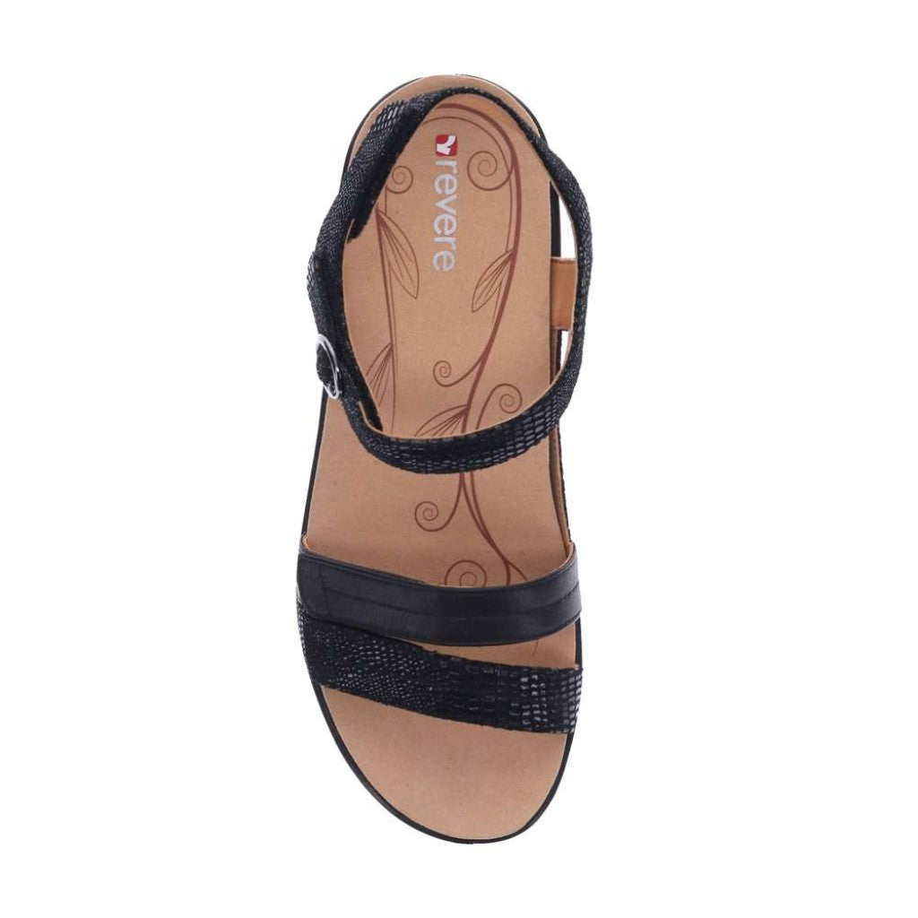 Revere Barbados Women's Sandal - Black French Lizard - Product View - 4
