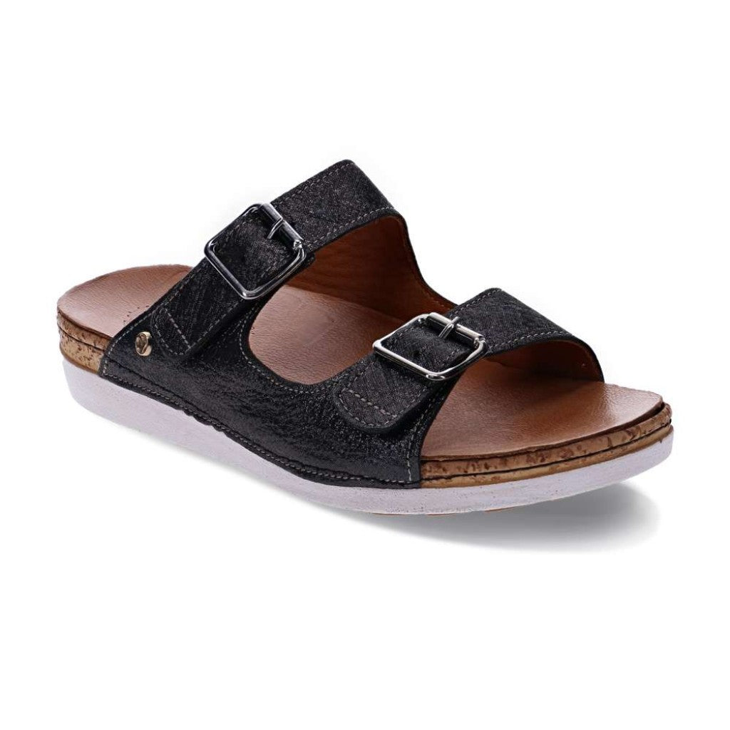 Revere Brighton Slide Sandal - Black Linen - Product View - 1