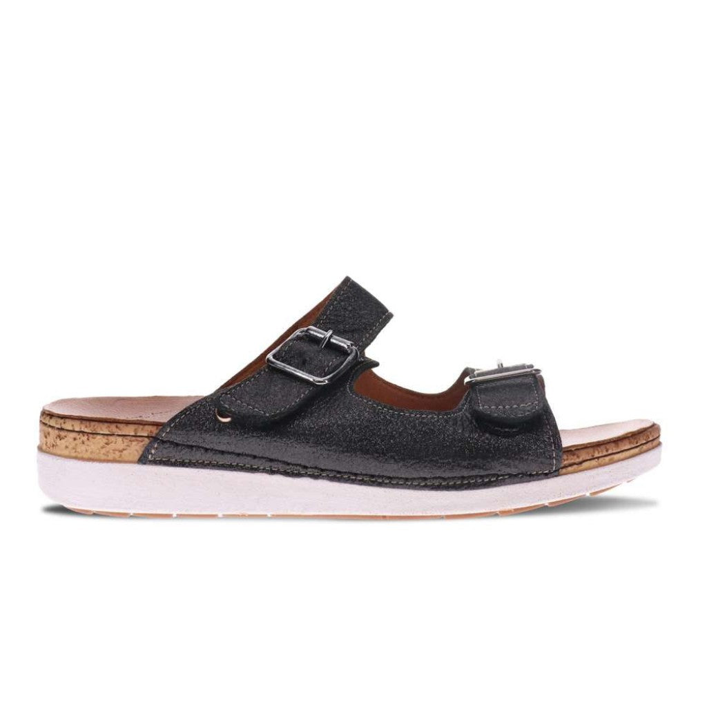 Revere Brighton Slide Sandal - Black Linen - Product View - 2