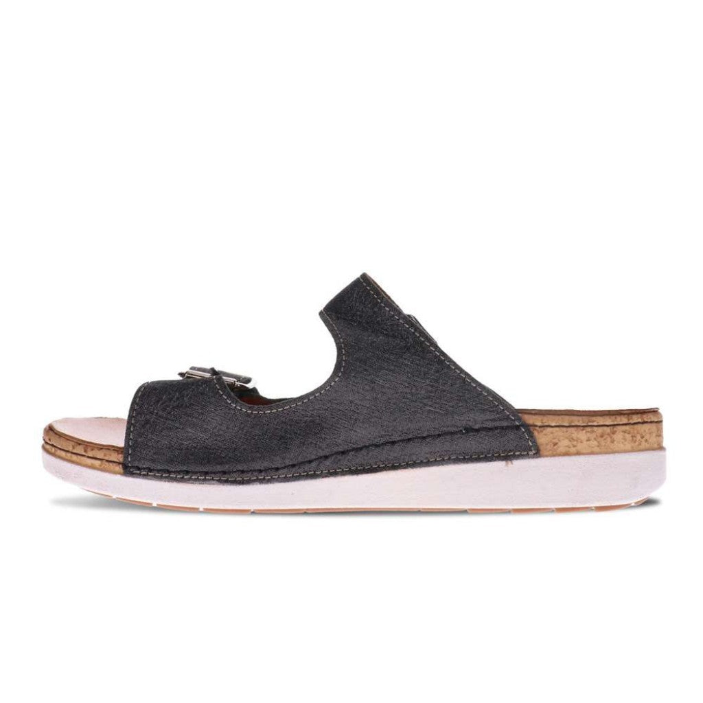 Revere Brighton Slide Sandal - Black Linen - Product View - 3