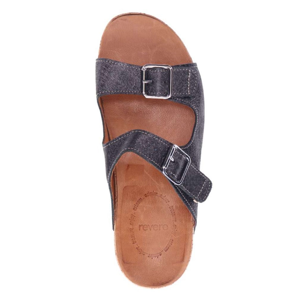 Revere Brighton Slide Sandal - Black Linen - Product View - 4