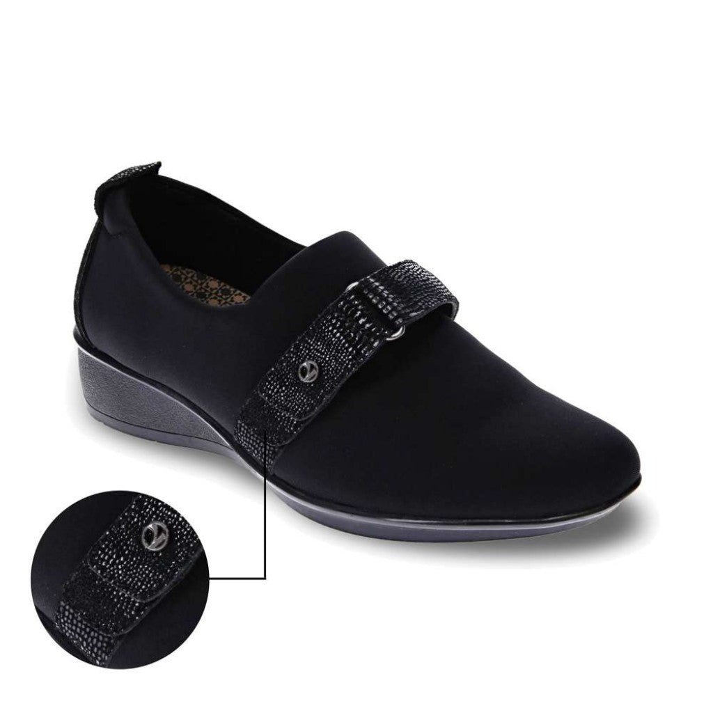 Revere Genoa Stretch Supportive Comfort Women's Loafer - Black Black Lizard - Product View - 6
