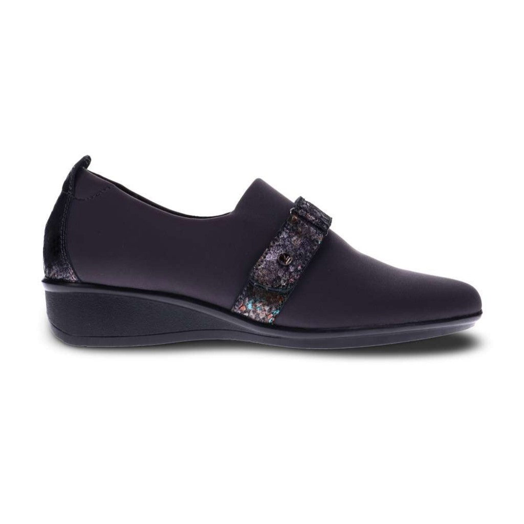 Revere Genoa Stretch Supportive Comfort Women's Loafer - Graphite Black Metallic Python - Product View - 2