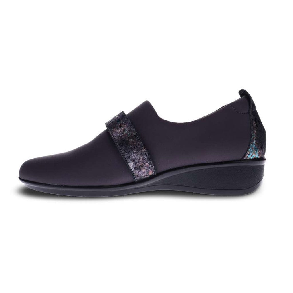 Revere Genoa Stretch Supportive Comfort Women's Loafer - Graphite Black Metallic Python - Product View - 3