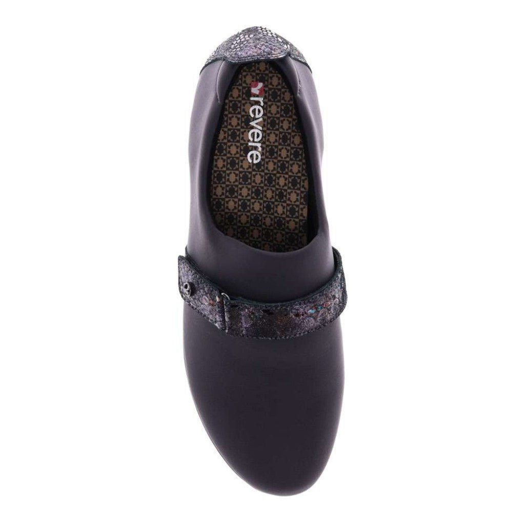 Revere Genoa Stretch Supportive Comfort Women's Loafer - Graphite Black Metallic Python - Product View - 4