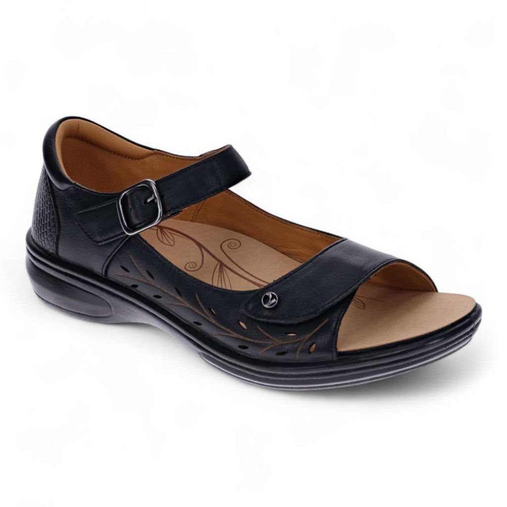 Revere Lagos Supportive Leather Sandal Women Sandal - Black French - Product View - 1