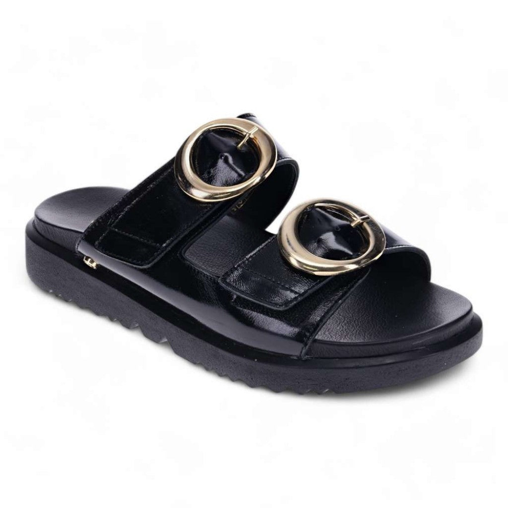Revere Mermaid Supportive Adjustable Women's Sandal - Black Sheen - Product View - 1
