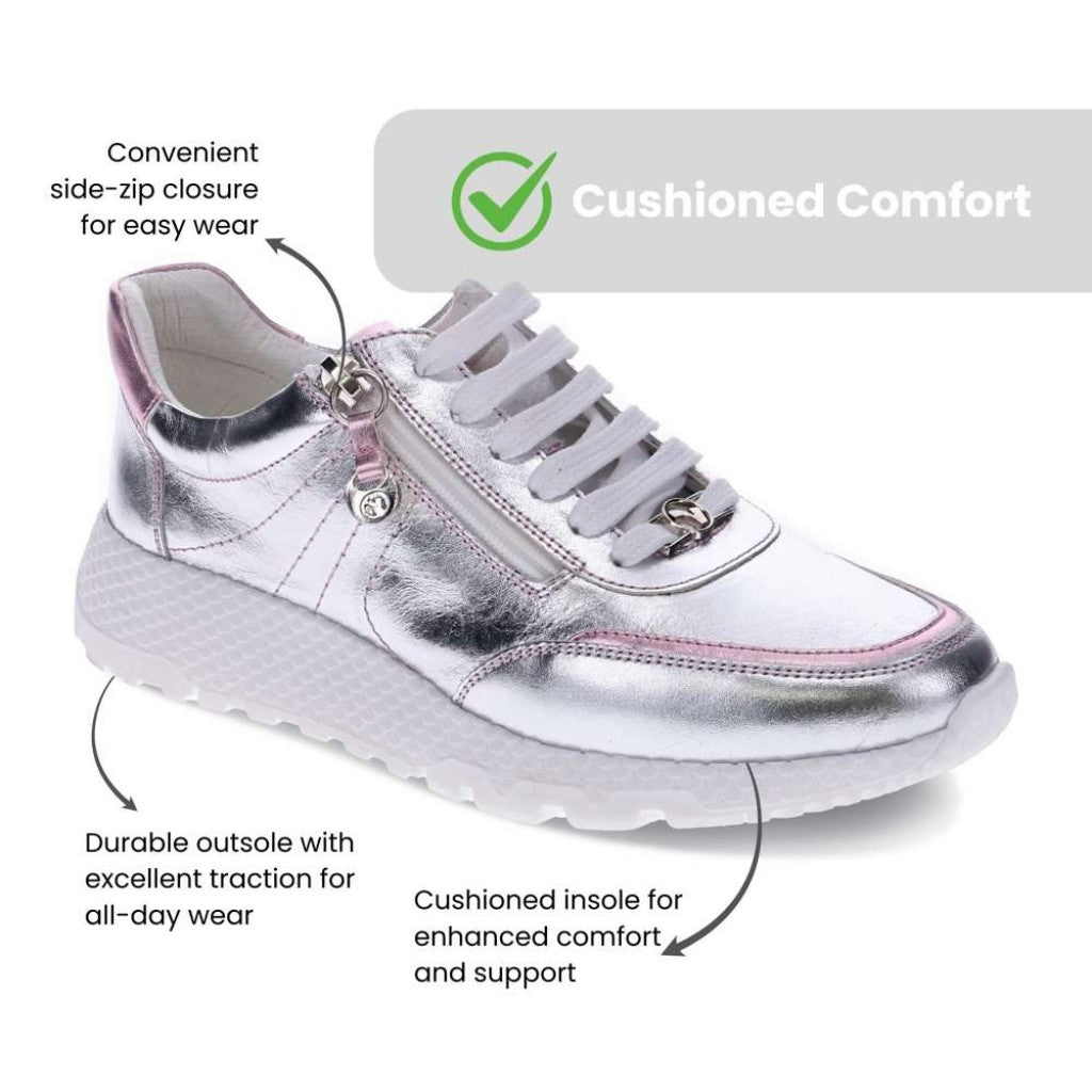 Revere Sapporo Zip Cushioned Support Women's Sneaker - Silver - Product View - 2