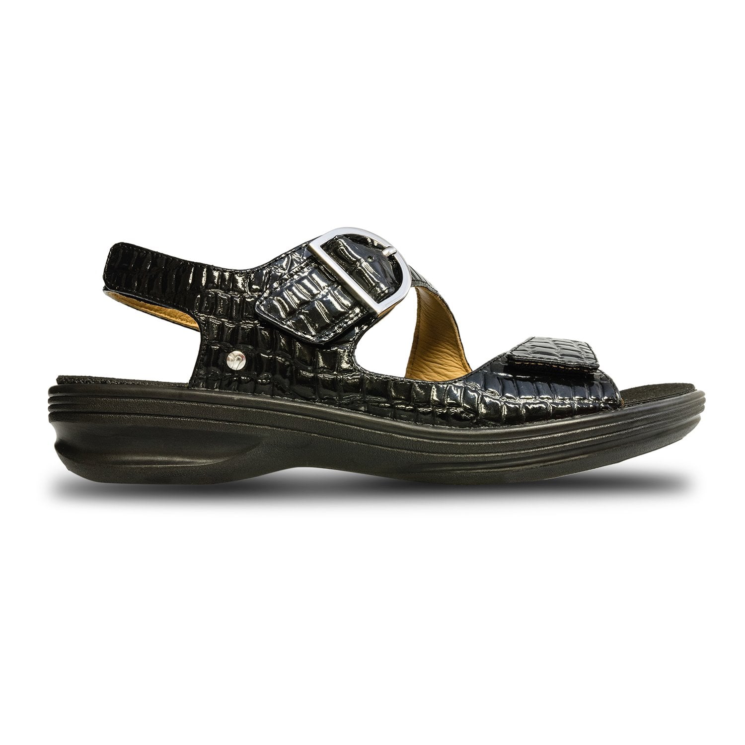 Revere Barcelona - Women's Sandals with Removable Insoles - Barcelona Black Croc Side