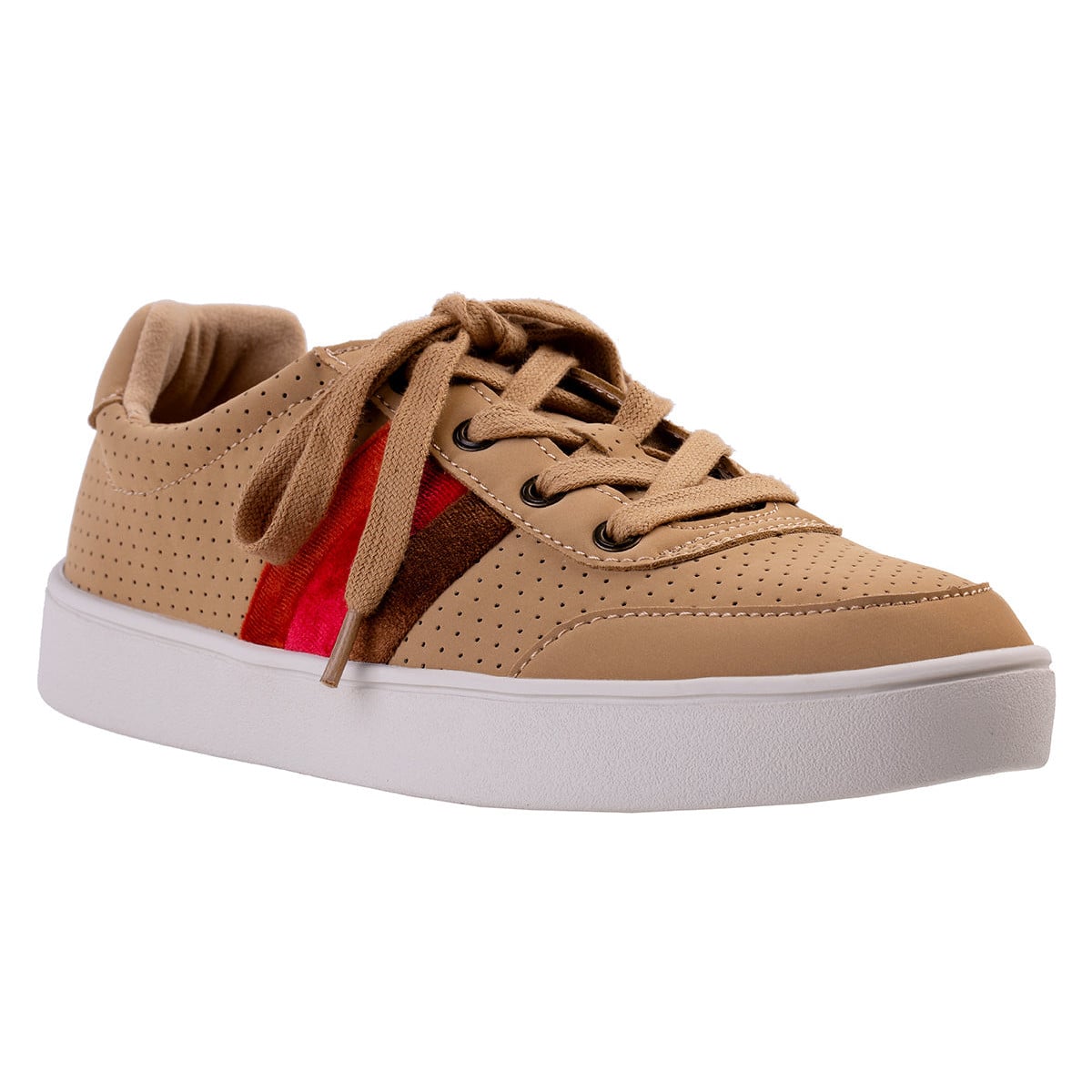 Revitalign Belmont Stripe Women's Velvet Trim Lace-Up Sneaker - Tan