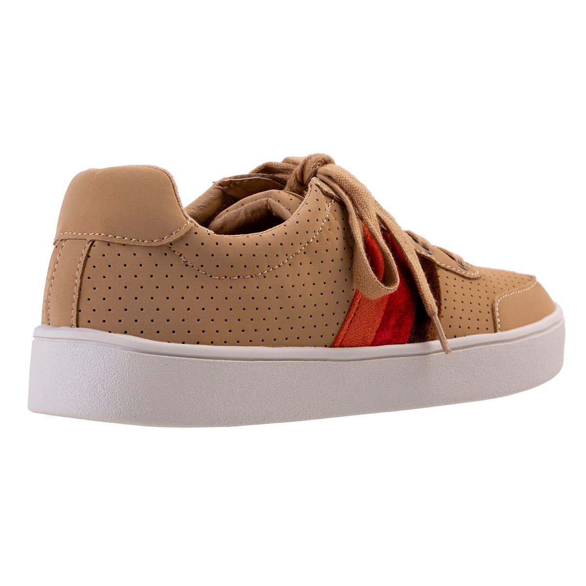 Revitalign Belmont Stripe Women's Velvet Trim Lace-Up Sneaker - Tan