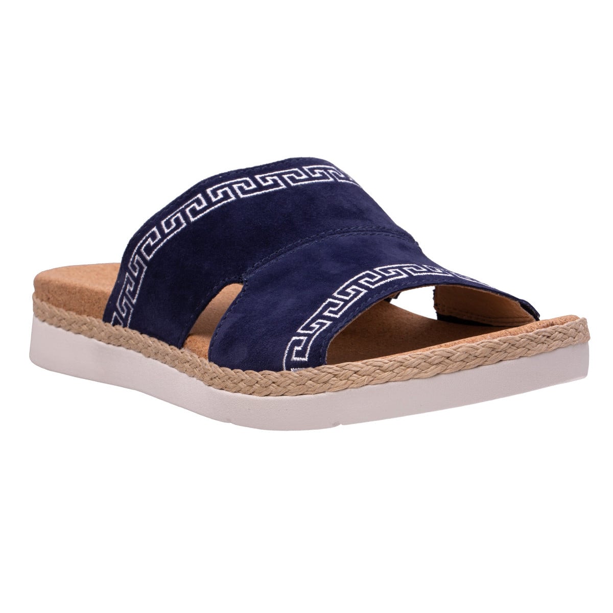 Revitalign Fiona Women's Suede Greek Key Slide Sandal - Peacoat